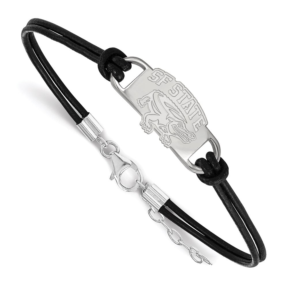 Sterling Silver Rhodium-plated San Francisco State U. Leather Bracelet