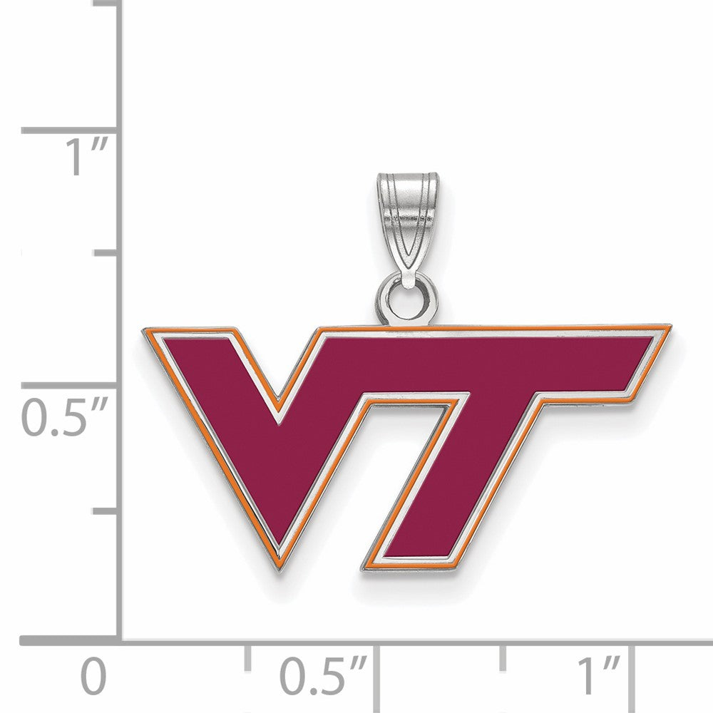 Sterling Silver Rhodium-plated Virginia Tech Medium Enamel Pendant