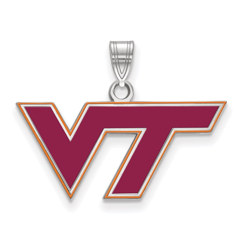 Sterling Silver Rhodium-plated Virginia Tech Medium Enamel Pendant