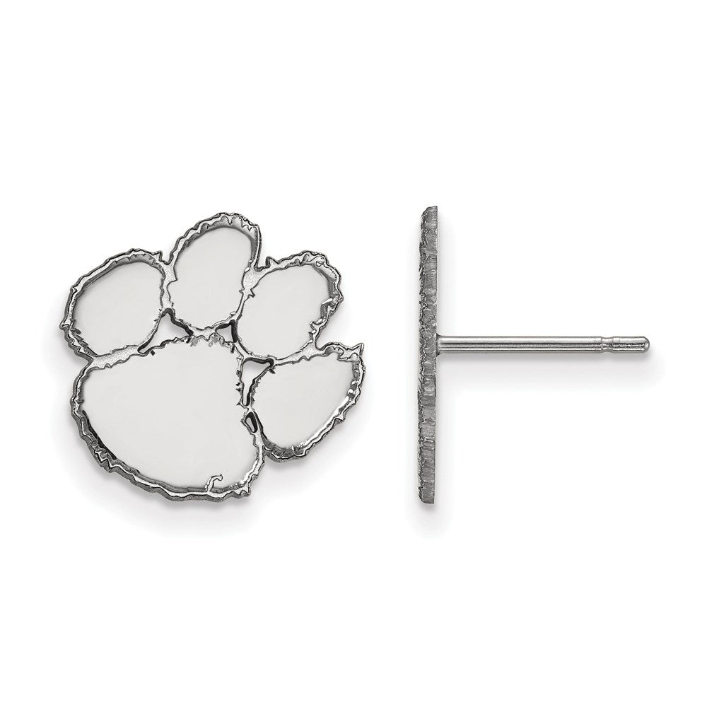 Sterling Silver Rhodium-plated Clemson University Small Post Earrings