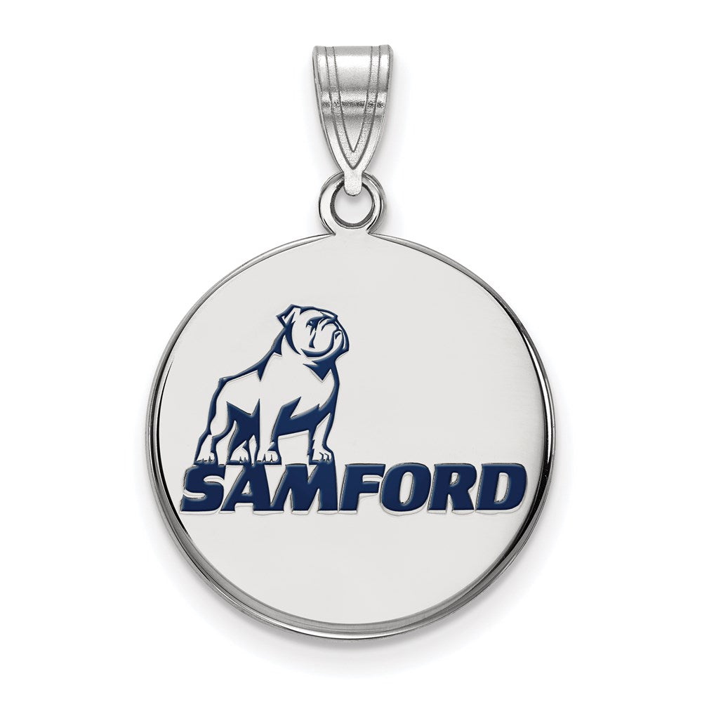 Sterling Silver Rhodium-plated Samford University Large Enamel Pendant