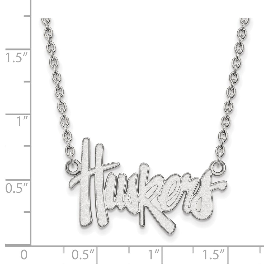 Sterling Silver Rhodium-plated U. of Nebraska Large Pendant Necklace