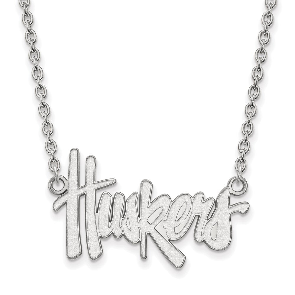 Sterling Silver Rhodium-plated U. of Nebraska Large Pendant Necklace