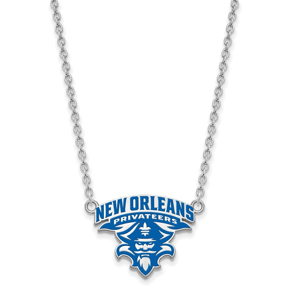 Sterling Silver Rhodium-plated U of New Orleans Enamel Necklace