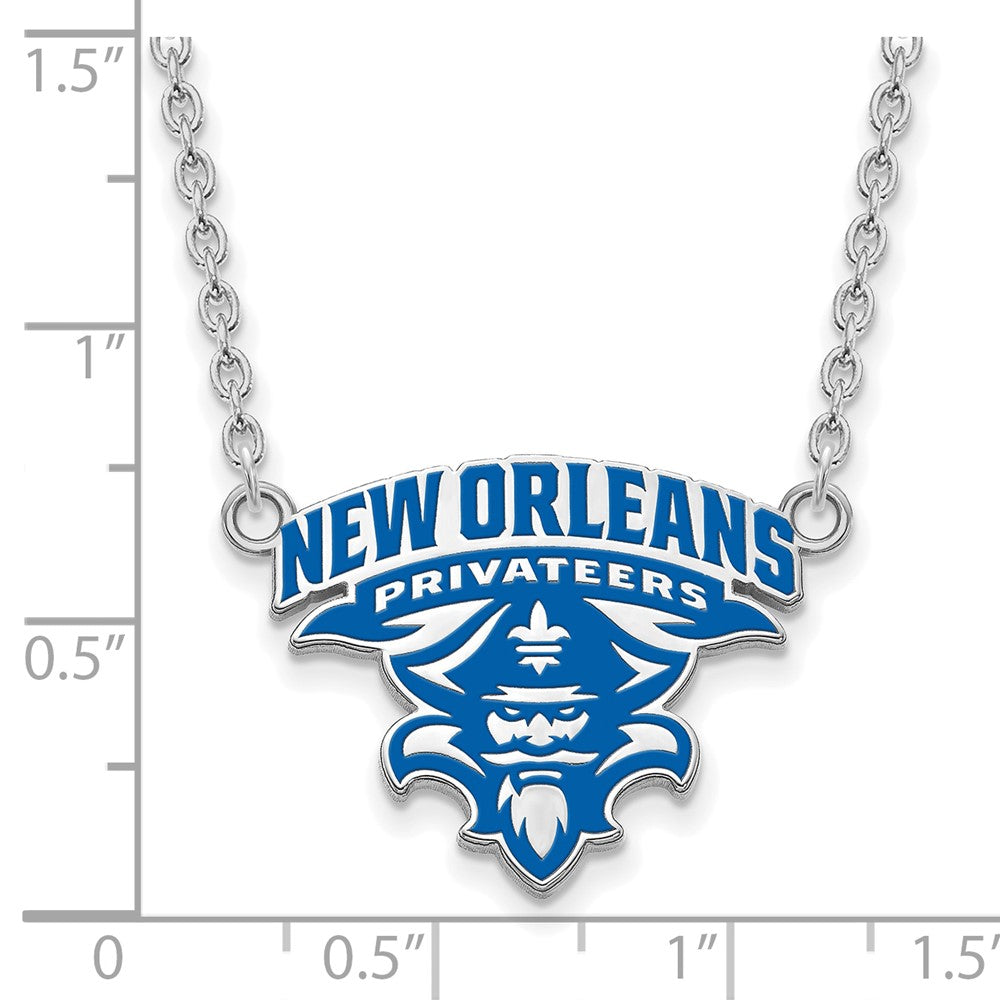 Sterling Silver Rhodium-plated U of New Orleans Enamel Necklace