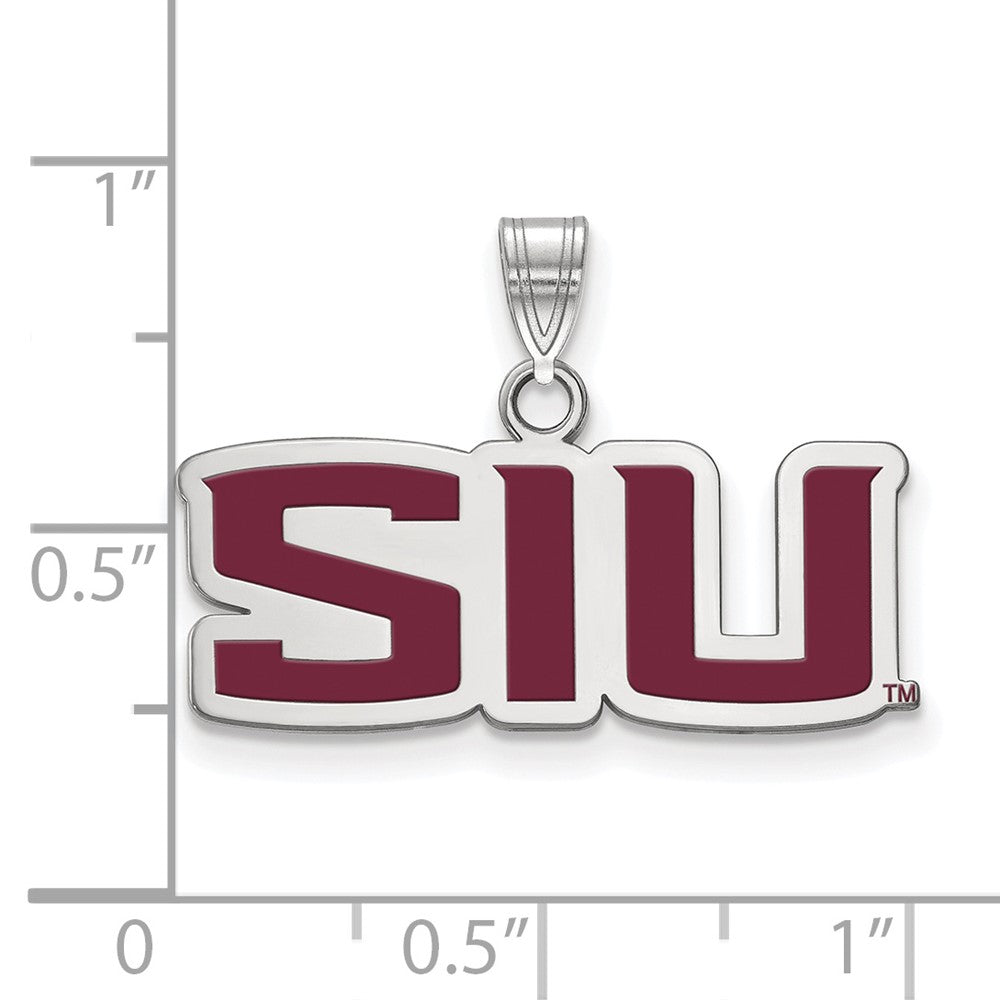 Sterling Silver Rhodium-plated Southern Illinois U. Small Enamel Pendant