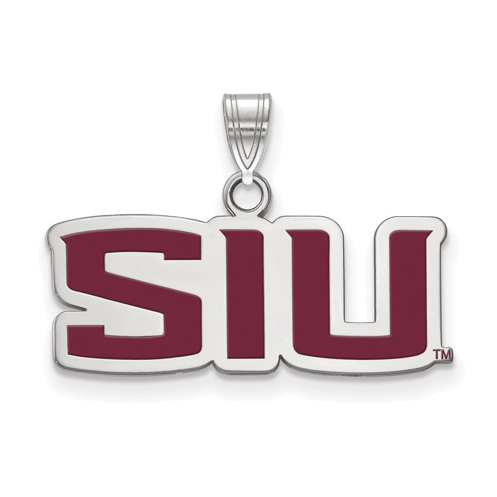 Sterling Silver Rhodium-plated Southern Illinois U. Small Enamel Pendant