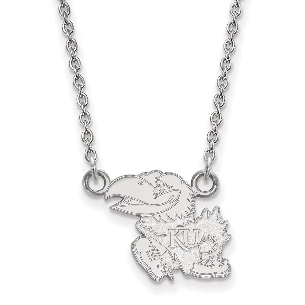 Sterling Silver Rhodium-plated U. of Kansas Small Pendant Necklace