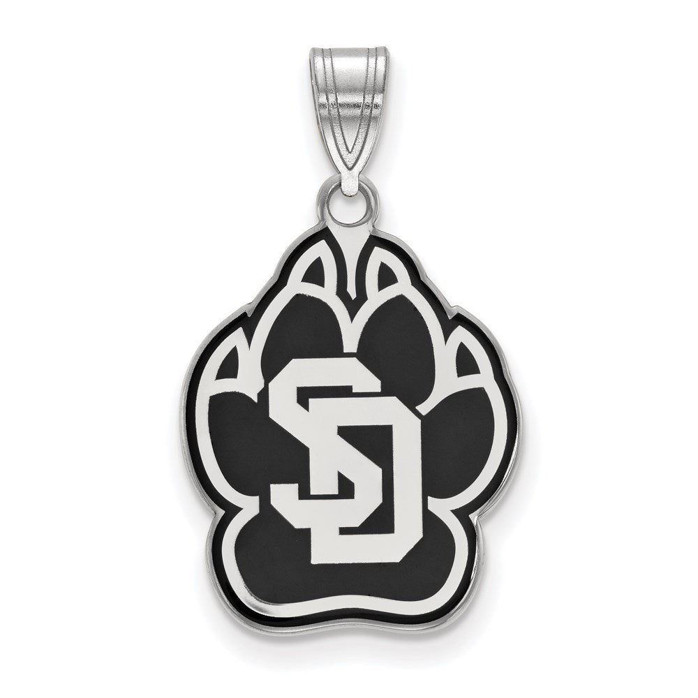 Sterling Silver Rhodium-plated U. of South Dakota Large Enamel Pendant