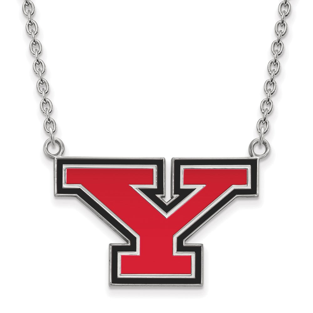 Sterling Silver Rhodium-plated Youngstown State U Large Enamel Necklace