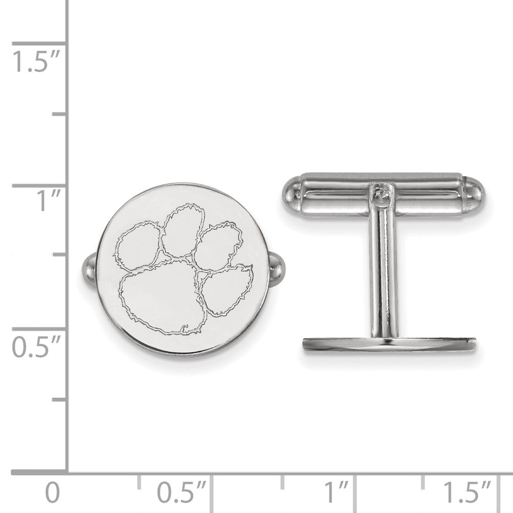 Sterling Silver Rhodium-plated Clemson University Cuff Links