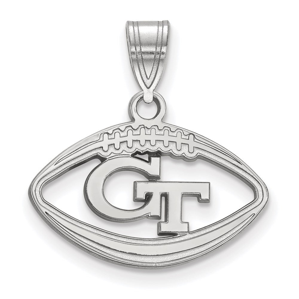 Sterling Silver Rhodium-plated Georgia Tech G-T Football Pendant