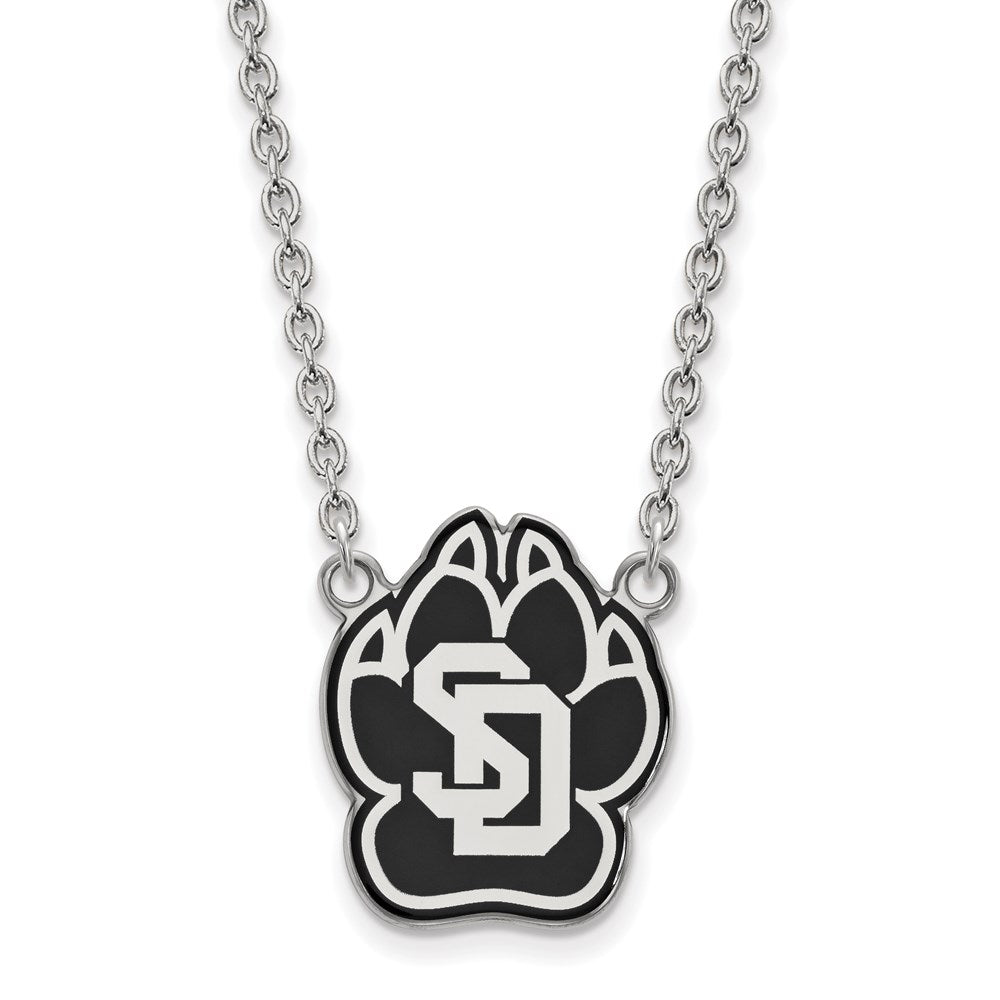 Sterling Silver Rhodium-plated U. of South Dakota Large Enamel Necklace