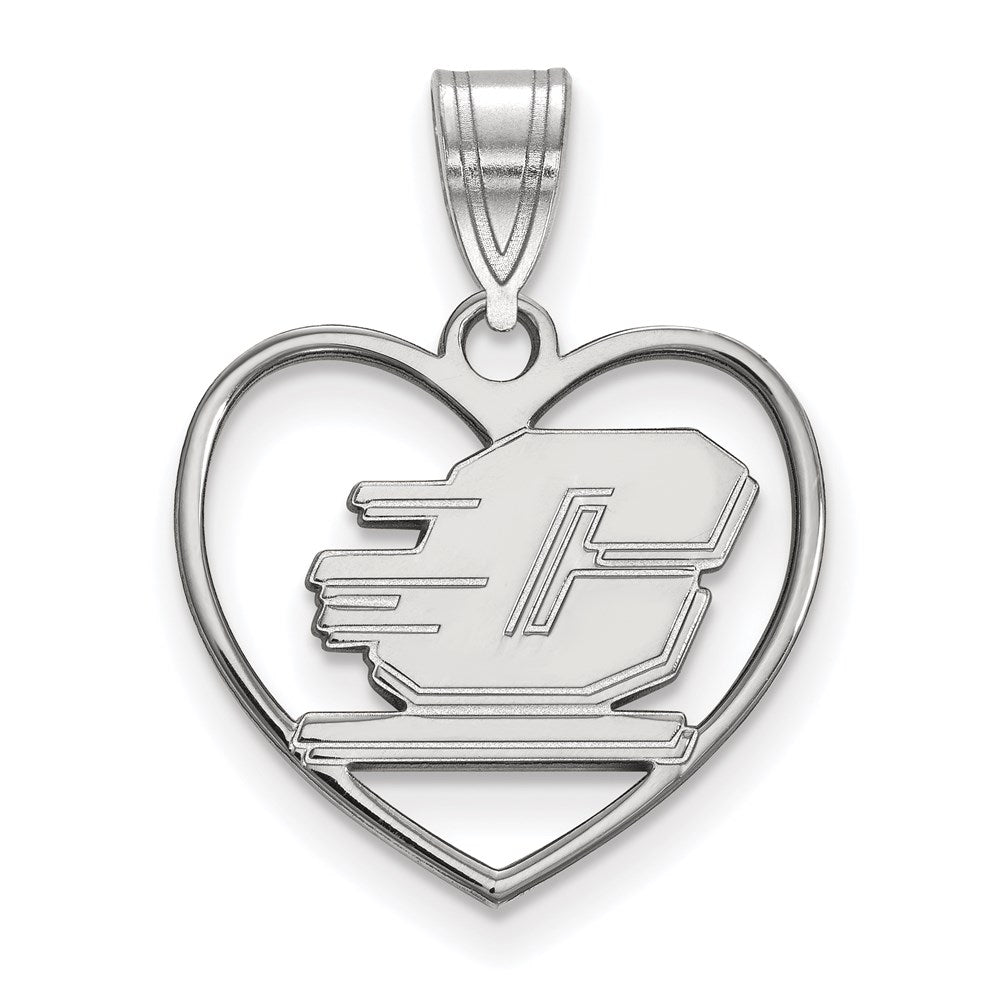 Sterling Silver Rhodium-plated Central Michigan U. Heart Pendant