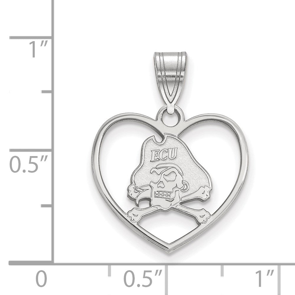 Sterling Silver Rhodium-plated East Carolina Univ. Heart Pendant