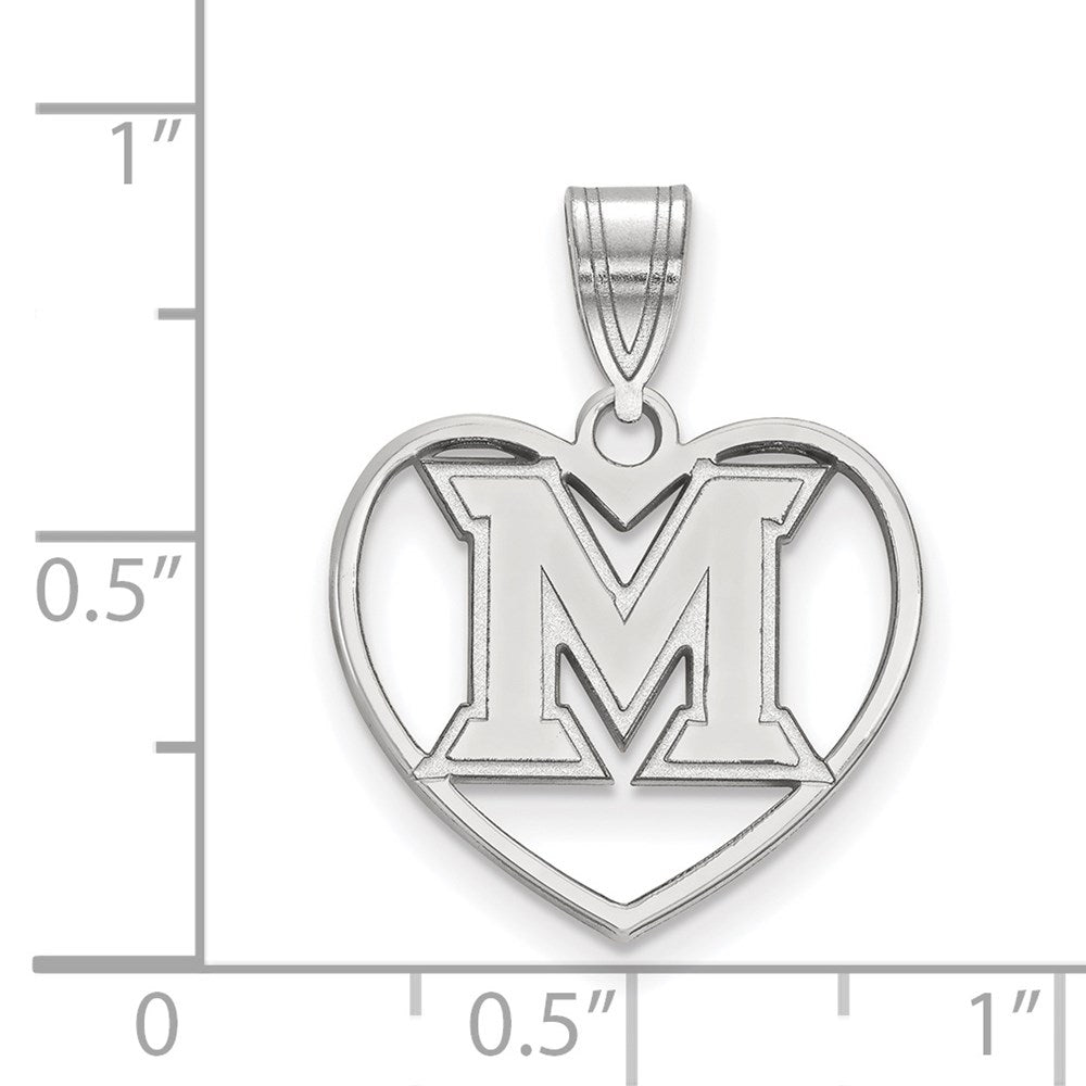 Sterling Silver Rhodium-plated Miami University Heart Pendant