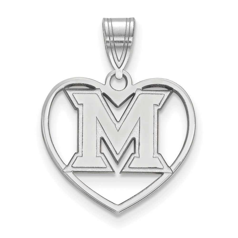 Sterling Silver Rhodium-plated Miami University Heart Pendant