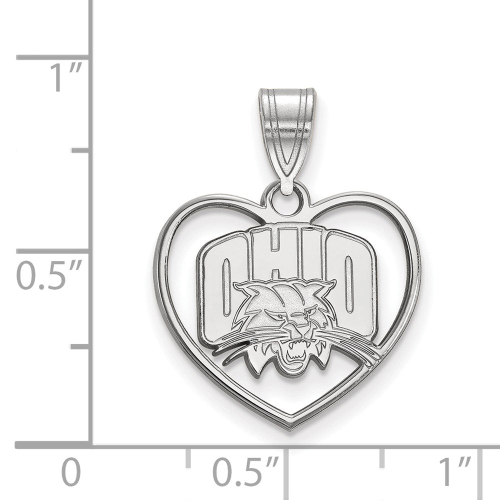 Sterling Silver Rhodium-plated Ohio University Heart Pendant