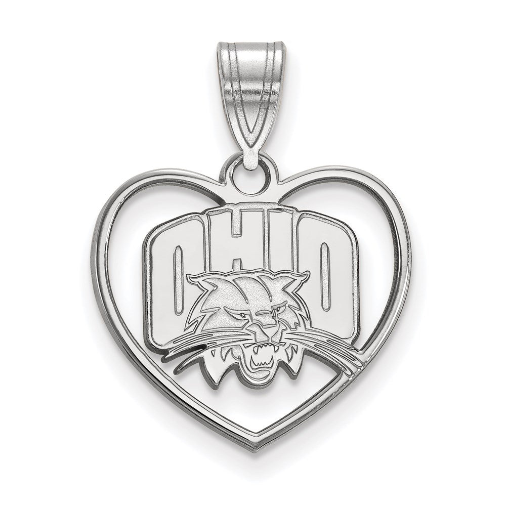 Sterling Silver Rhodium-plated Ohio University Heart Pendant