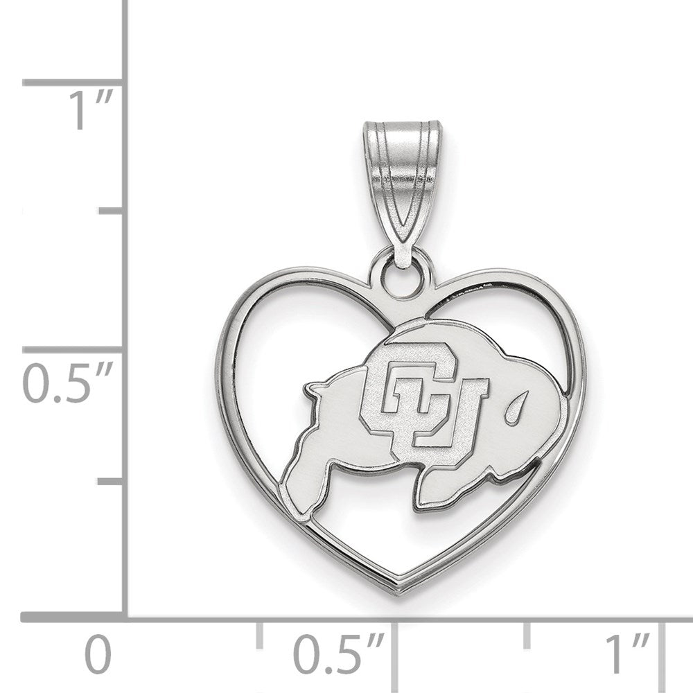 Sterling Silver Rhodium-plated University of Colorado Heart Pendant