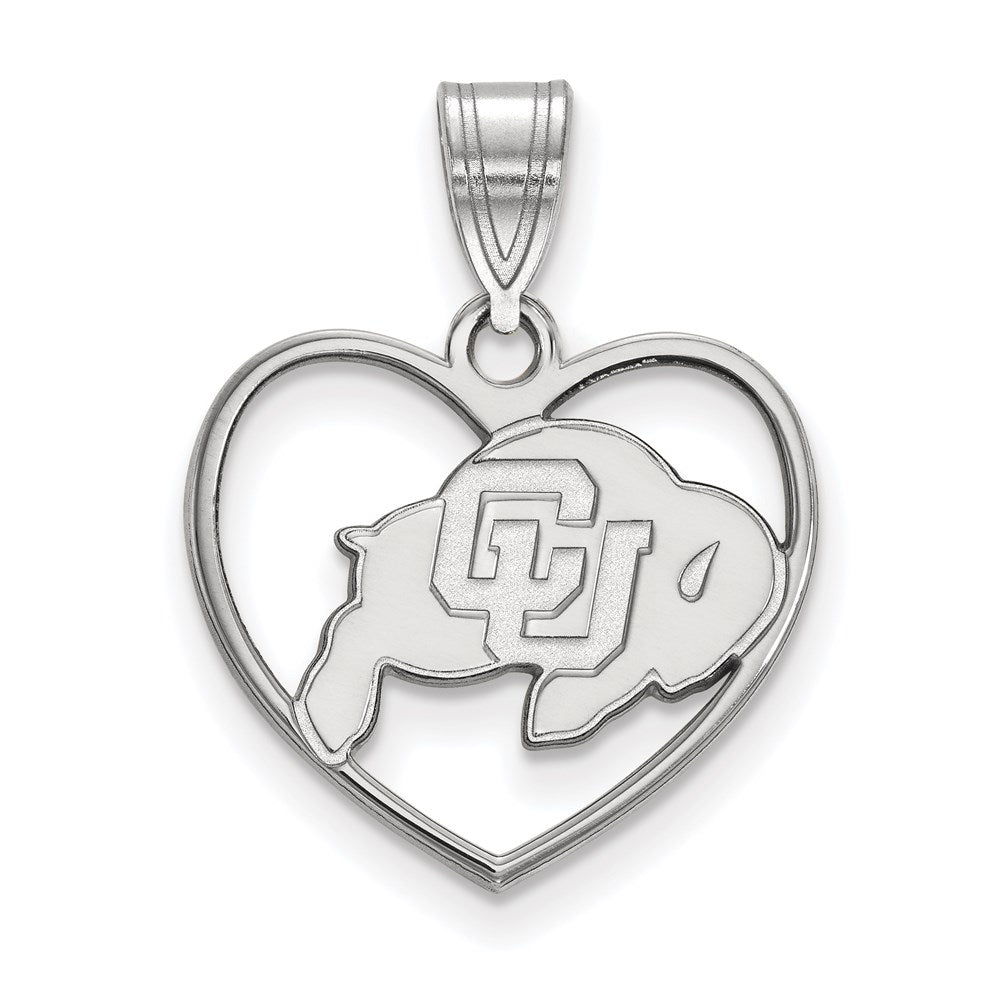 Sterling Silver Rhodium-plated University of Colorado Heart Pendant