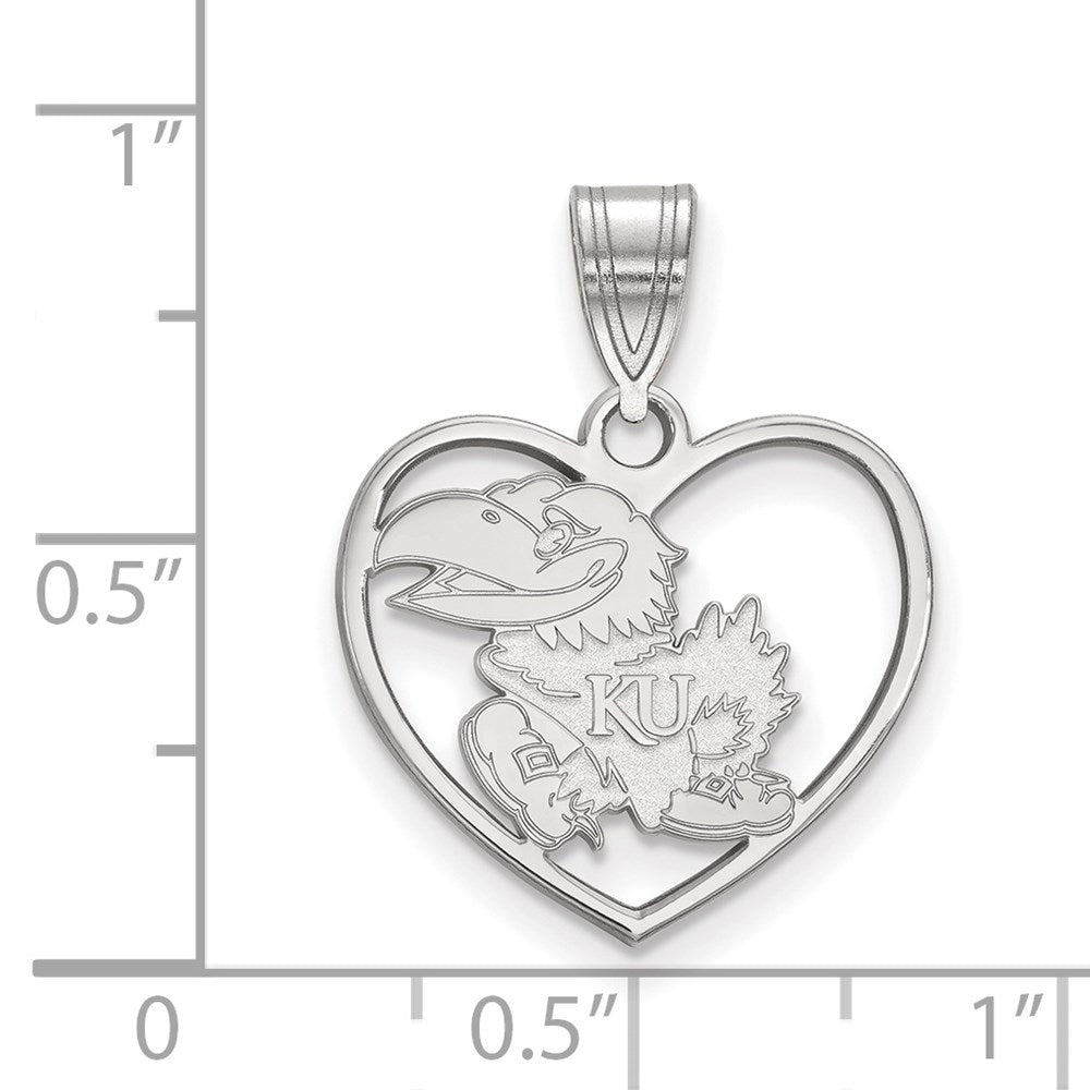 Sterling Silver Rhodium-plated University of Kansas Heart Pendant