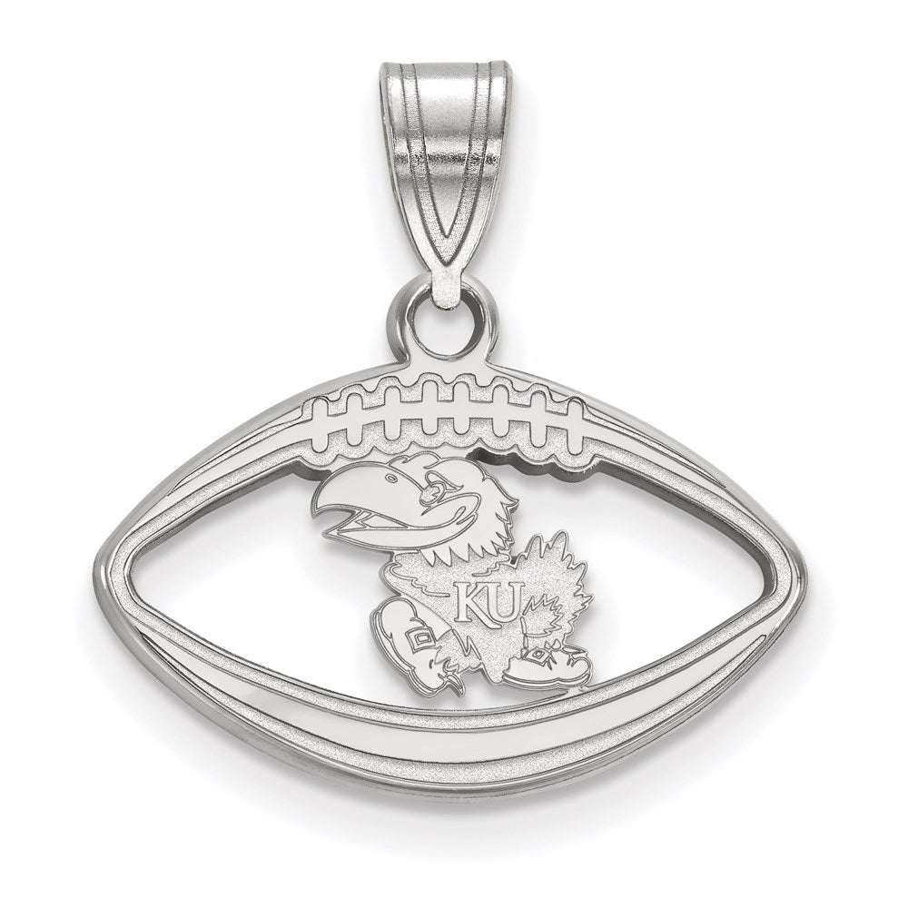 Sterling Silver Rhodium-plated University of Kansas Football Pendant
