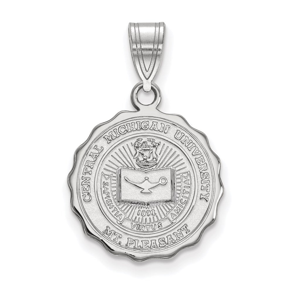Sterling Silver Rhodium-plated Central Michigan U. Medium Crest Pendant