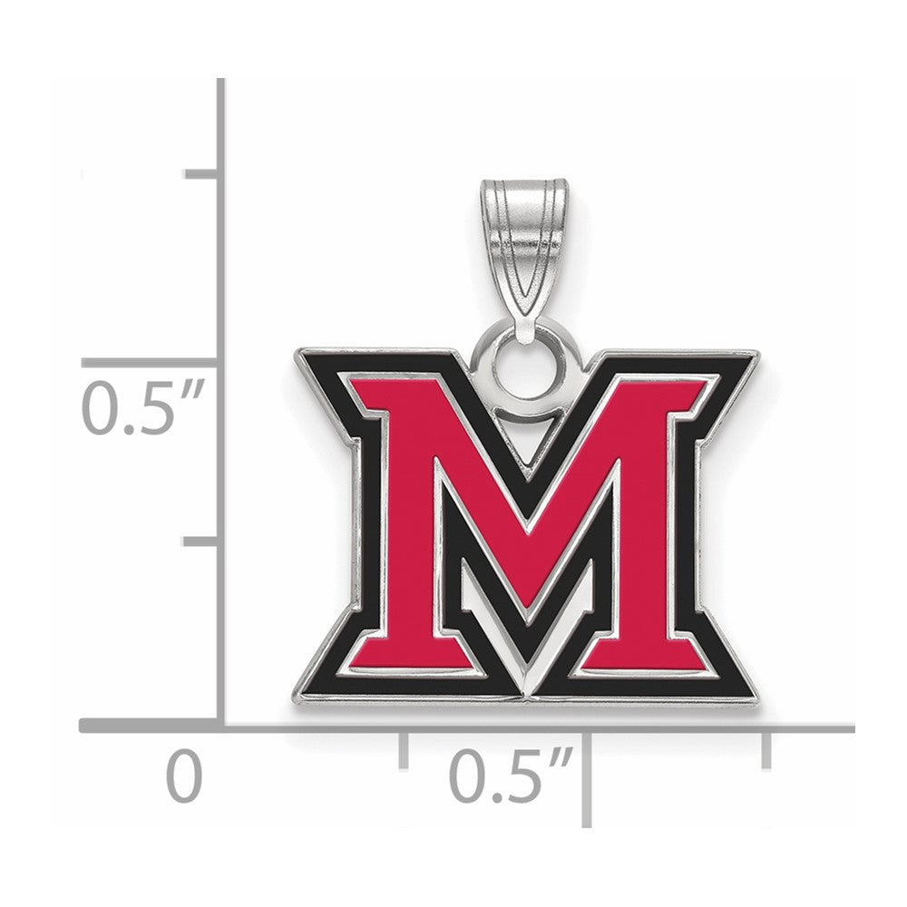 Sterling Silver Rhodium-plated Miami University Small Enamel Pendant