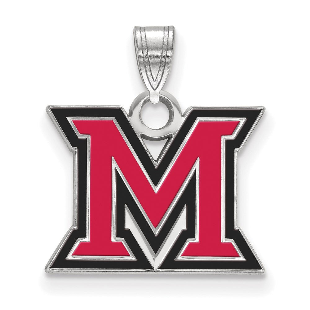 Sterling Silver Rhodium-plated Miami University Small Enamel Pendant