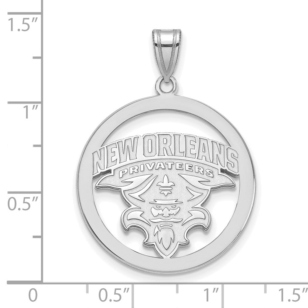 Sterling Silver Rhodium-plated U. of New Orleans XL Circle Pendant