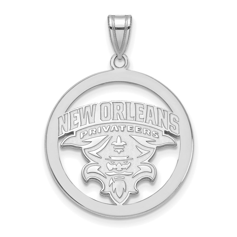 Sterling Silver Rhodium-plated U. of New Orleans XL Circle Pendant