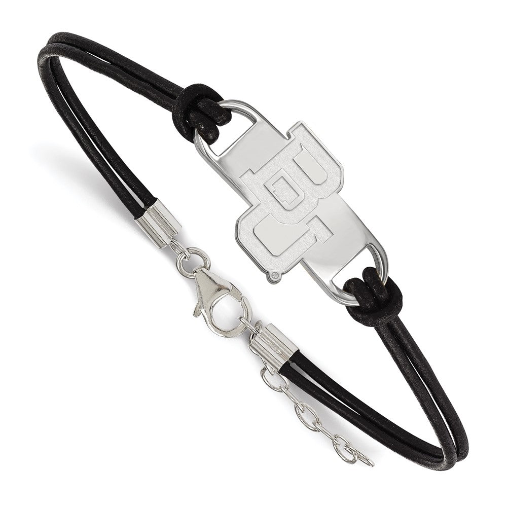 Sterling Silver Rhodium-plated Baylor University Leather Bracelet