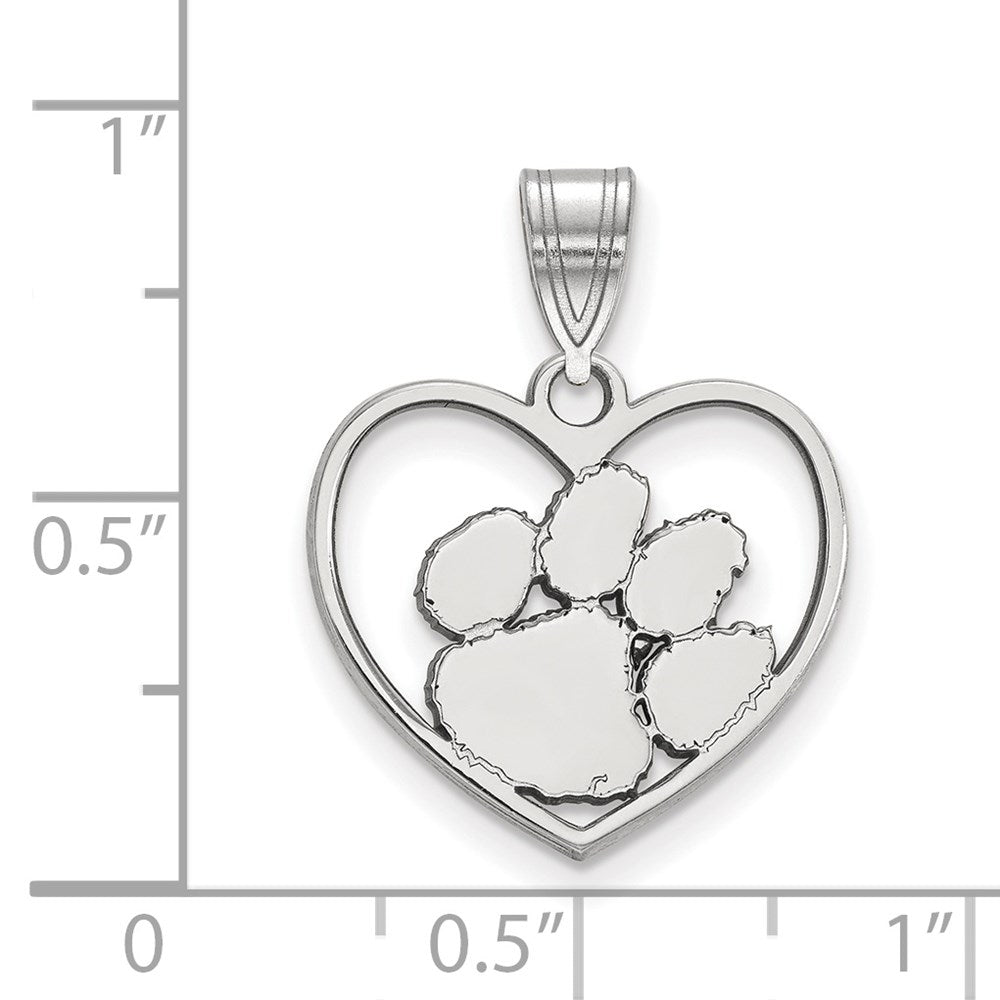 Sterling Silver Rhodium-plated Clemson University Heart Pendant
