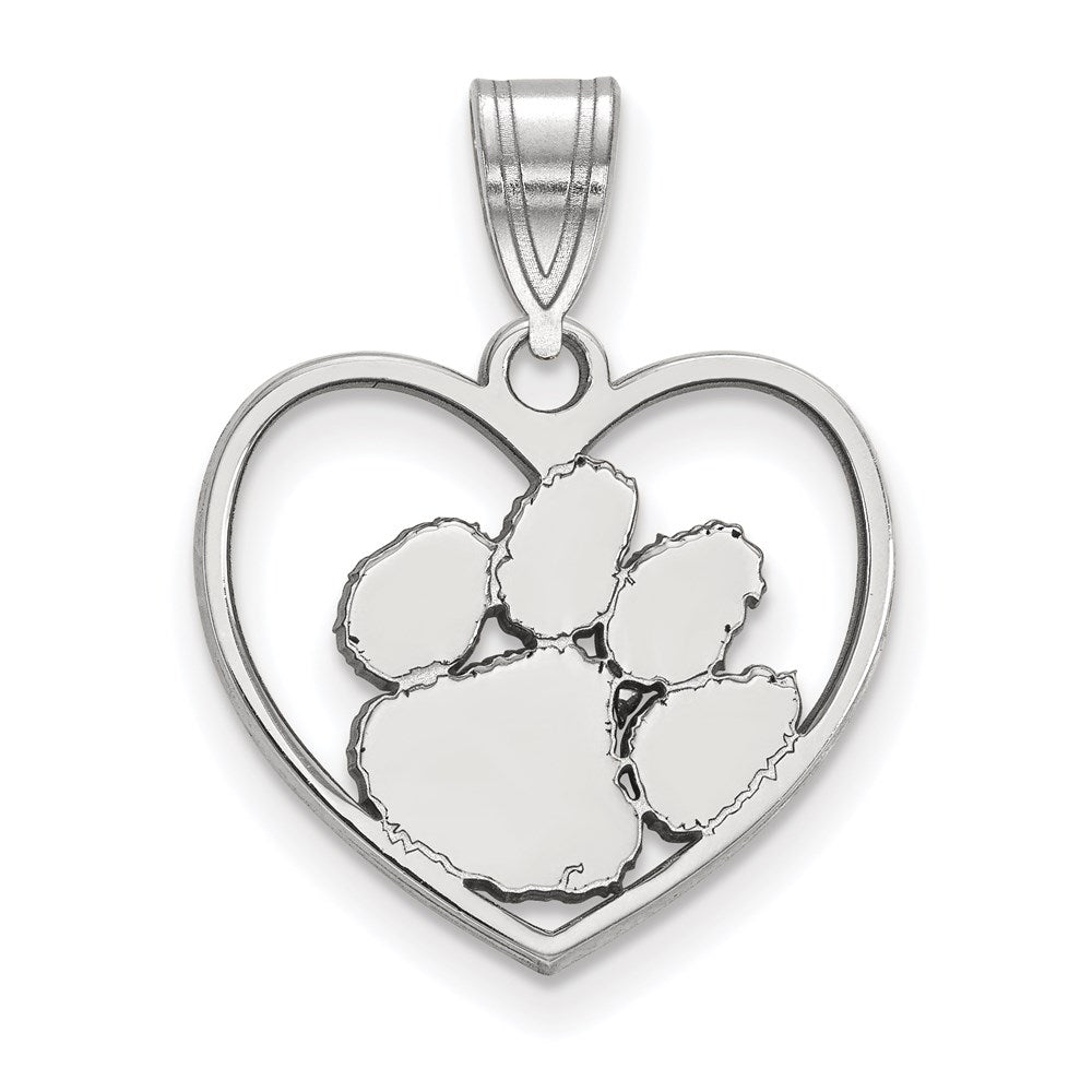 Sterling Silver Rhodium-plated Clemson University Heart Pendant