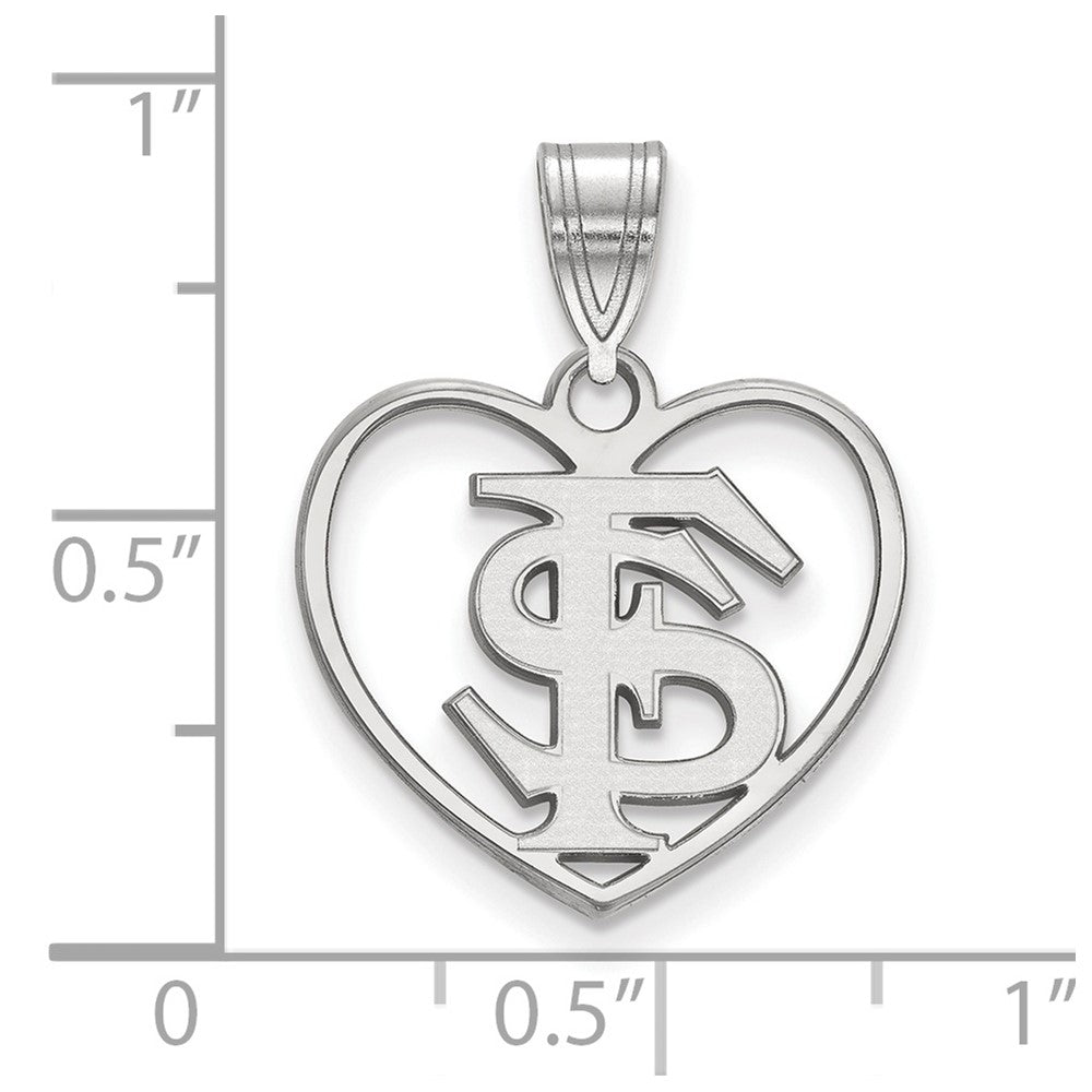 Sterling Silver Rhodium-plated Florida State University Heart Pendant