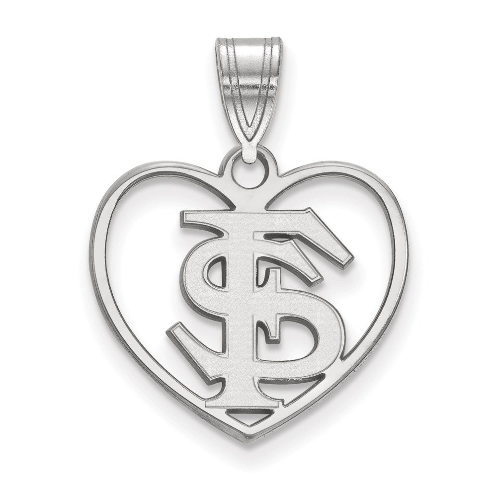 Sterling Silver Rhodium-plated Florida State University Heart Pendant