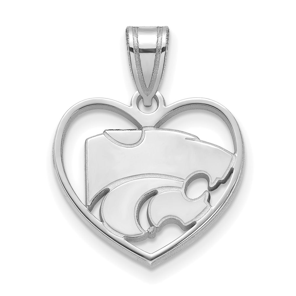 Sterling Silver Rhodium-plated Kansas State University Heart Pendant