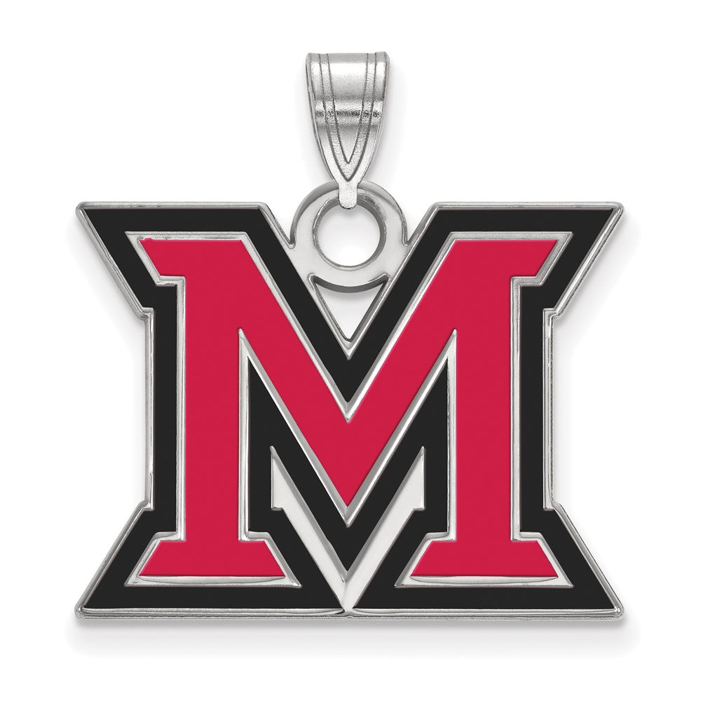Sterling Silver Rhodium-plated Miami University Large Enamel Pendant