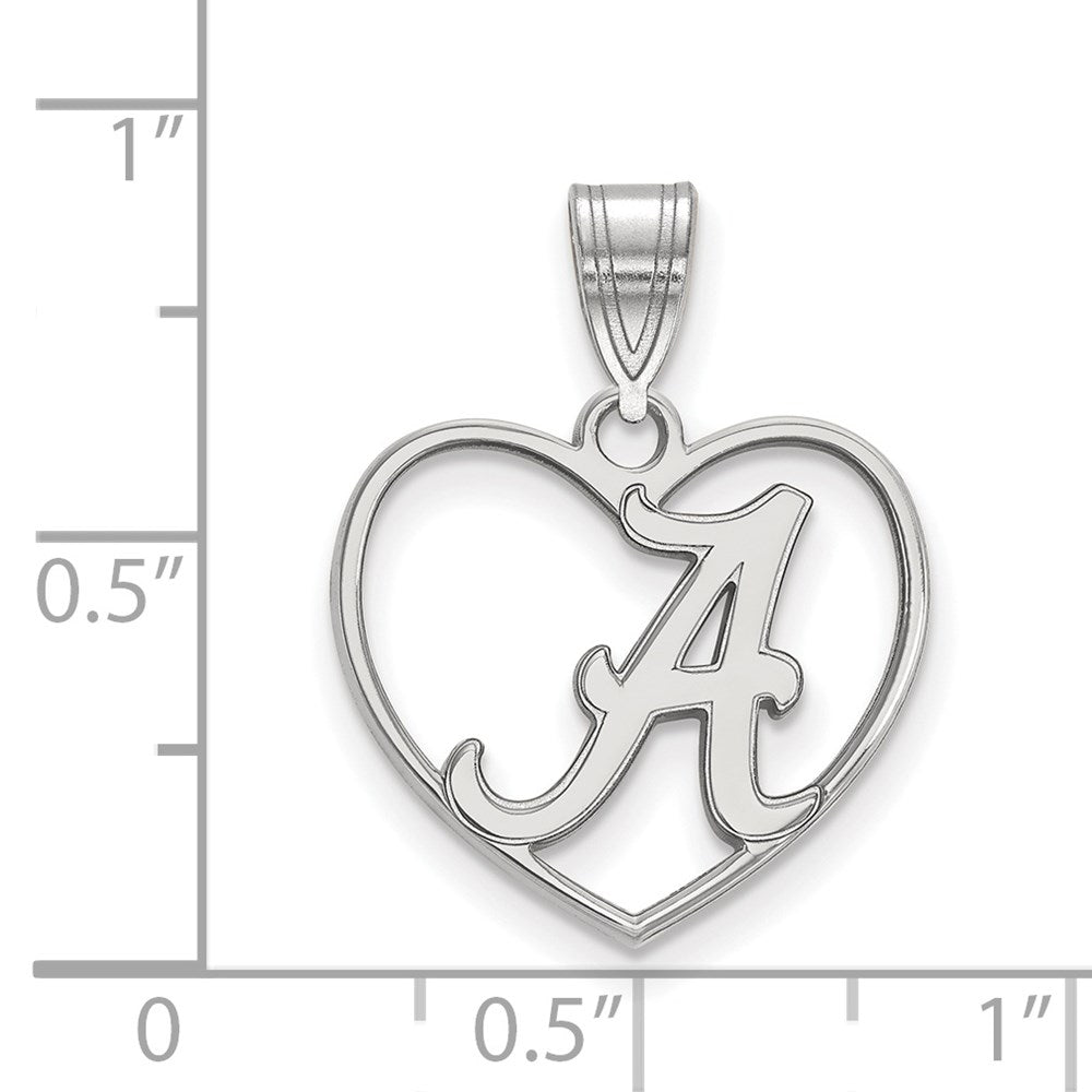 Sterling Silver Rhod-plated University of Alabama Heart Pendant