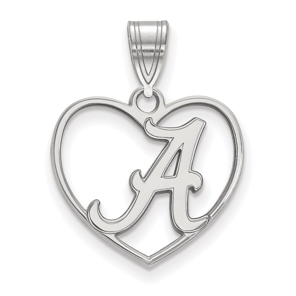 Sterling Silver Rhod-plated University of Alabama Heart Pendant