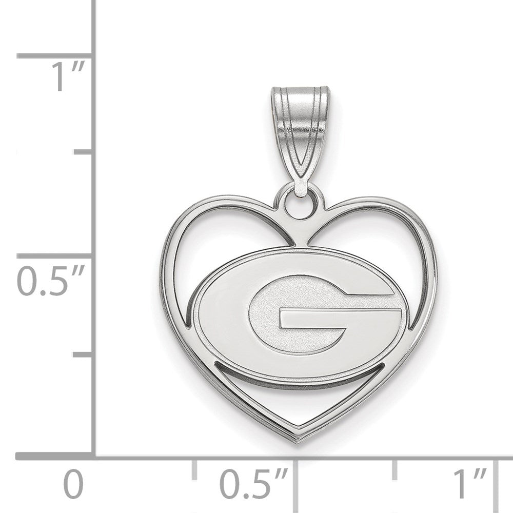 Sterling Silver Rhodium-plated University of Georgia Heart Pendant