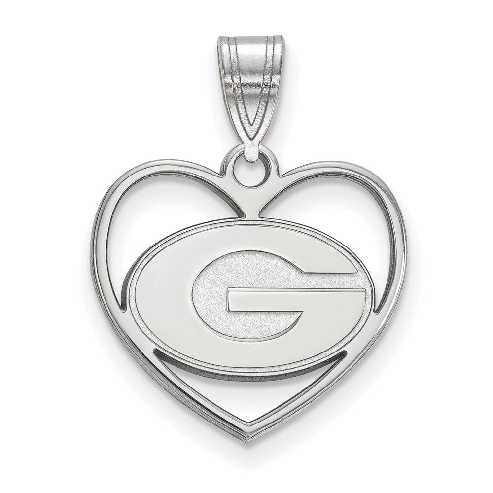 Sterling Silver Rhodium-plated University of Georgia Heart Pendant