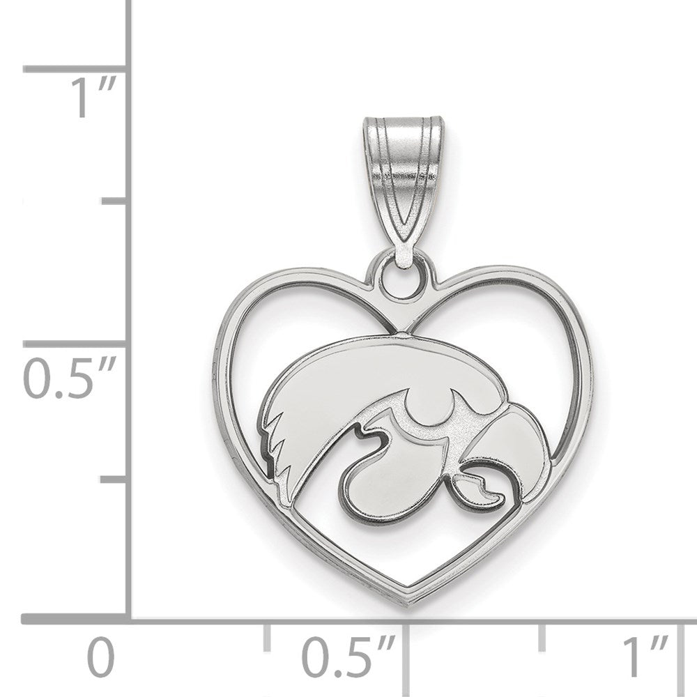 Sterling Silver Rhodium-plated University of Iowa Heart Pendant