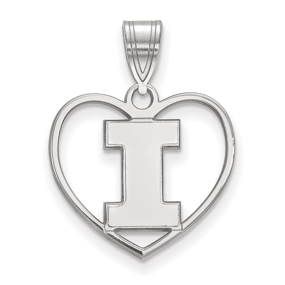 Sterling Silver Rhodium-plated University of Illinois Heart Pendant