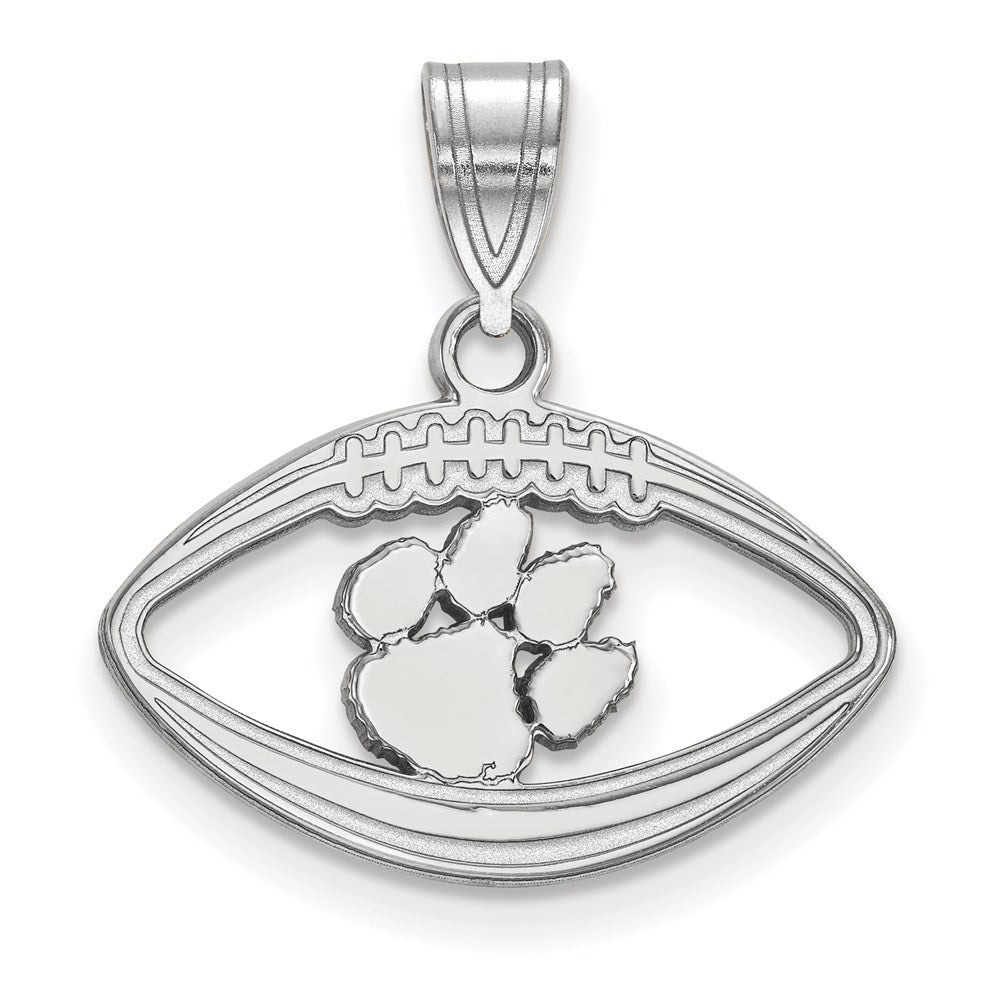 Sterling Silver Rhodium-plated Clemson University Football Pendant