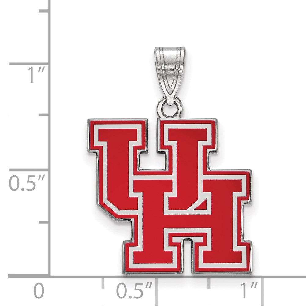 Sterling Silver Rhodium-plated University of Houston Large Enamel Pendant