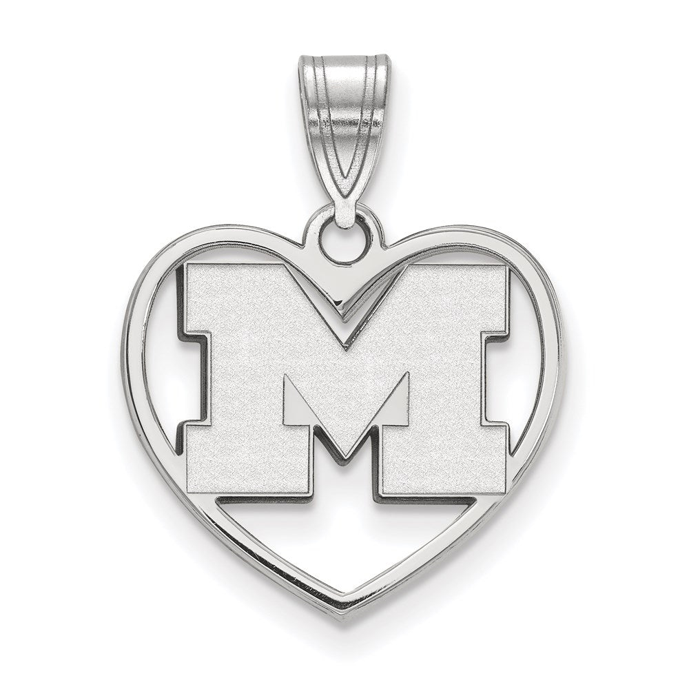 Sterling Silver Rhodium-plated University of Michigan Heart Pendant