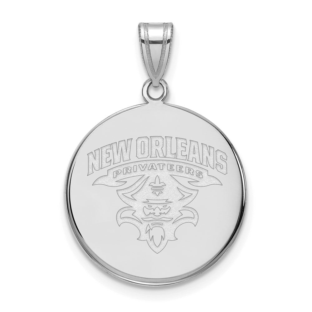 Sterling Silver Rhodium-plated U. of New Orleans Large Disc Pendant