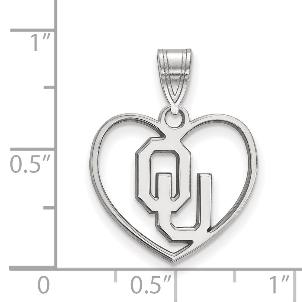 Sterling Silver Rhodium-plated University of Oklahoma Heart Pendant